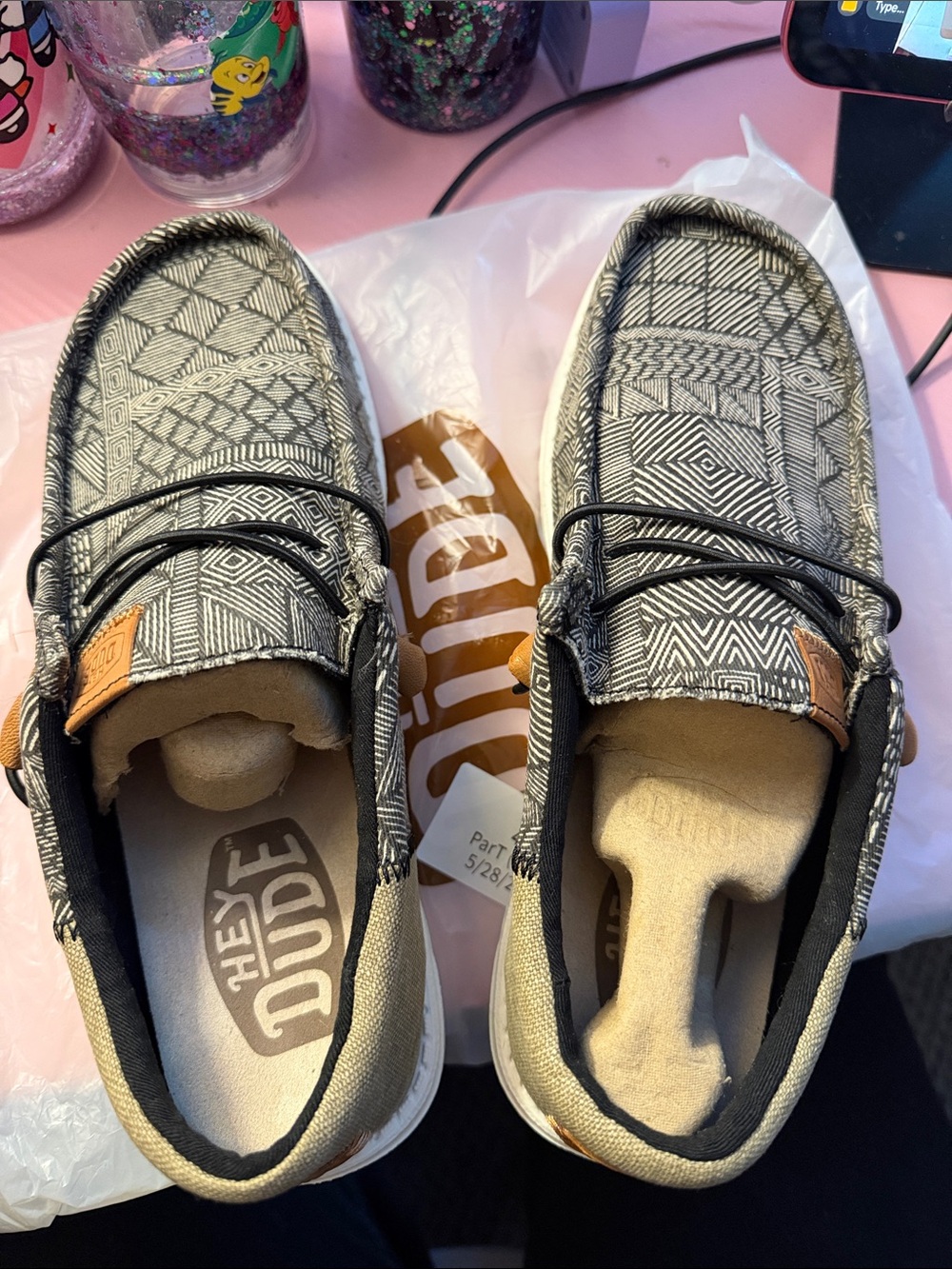 Hey Dude Men’s Geometric Pattern Slip-On Loafers — Black & Cream